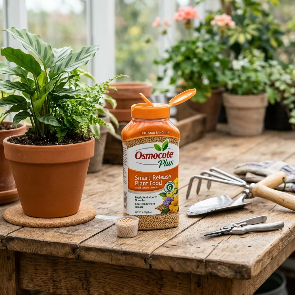 Osmocote Smart-Release container next to a plant