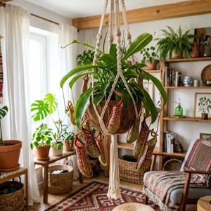 Hanging carnivorous Nepenthes pitcher plant